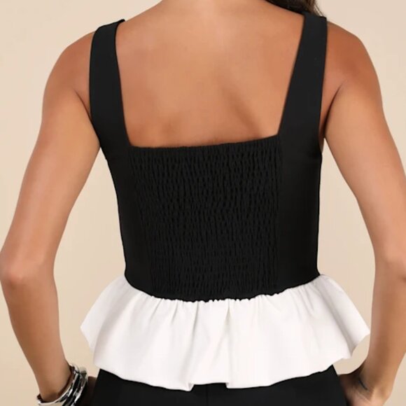Lulus Zoja Black and White Peplum Top - Picture 2 of 4
